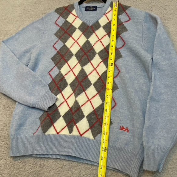 Vintage Malagrida Mens Pullover Sweater Lana Wool Blue Plaid Print Grandpa Style - Picture 7 of 10